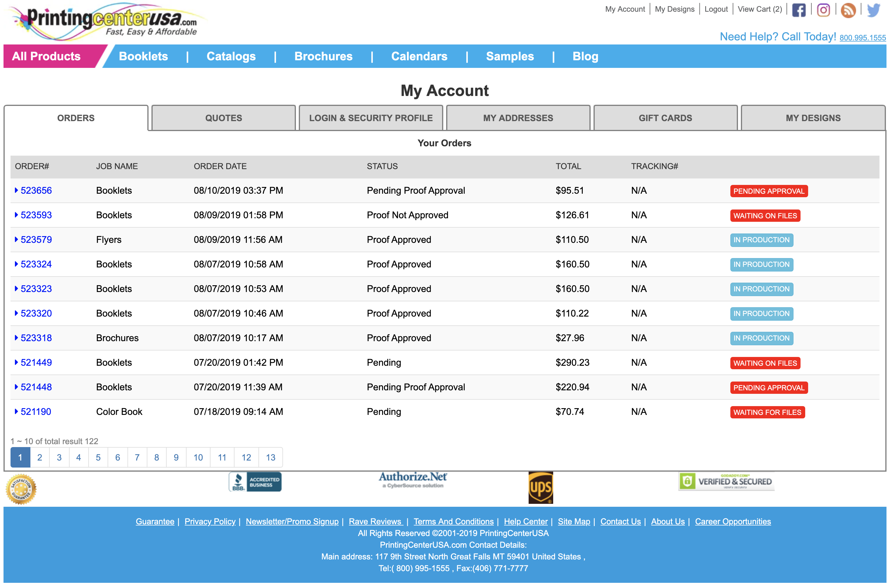 Order Tracking - Orders Tab